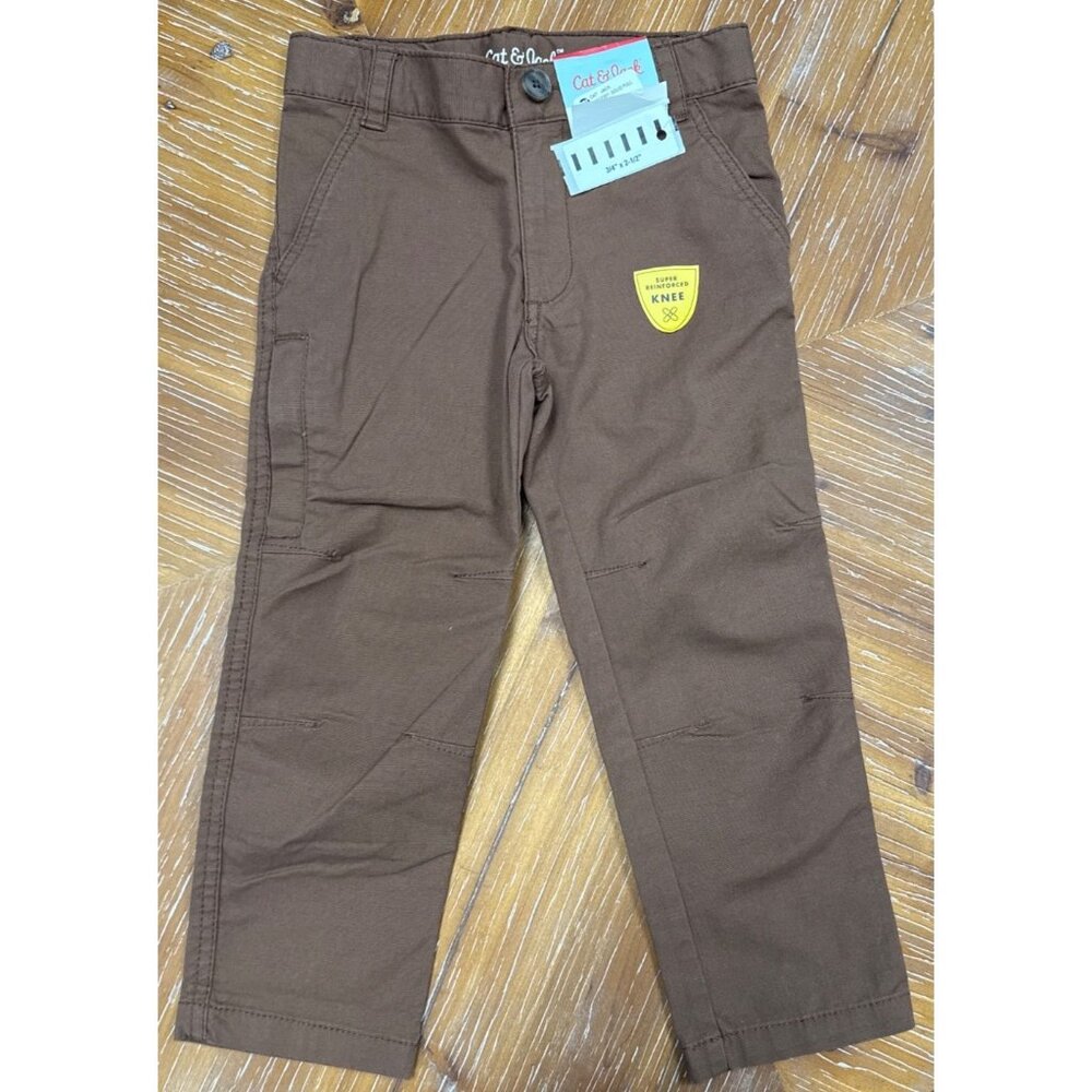 Cat & Jack Kids Brown Stretch Pants Size 4 With Elastic Waist & Adjustable Tabs
